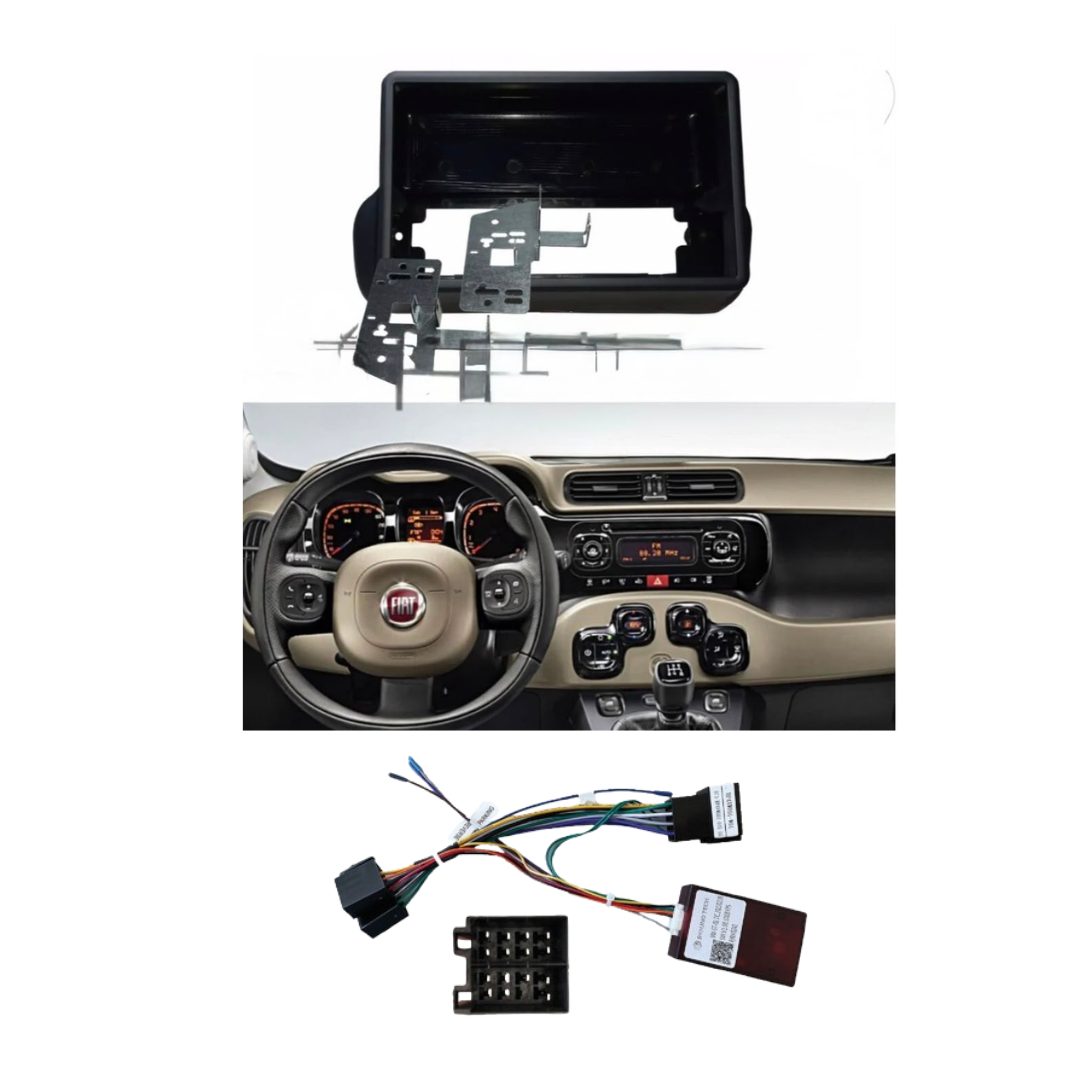 Adattatore Autoradio Cornice Stereo per Panda  al 2011> con Kit Fissaggio - Grigio schermo 7'' -comandi al volante