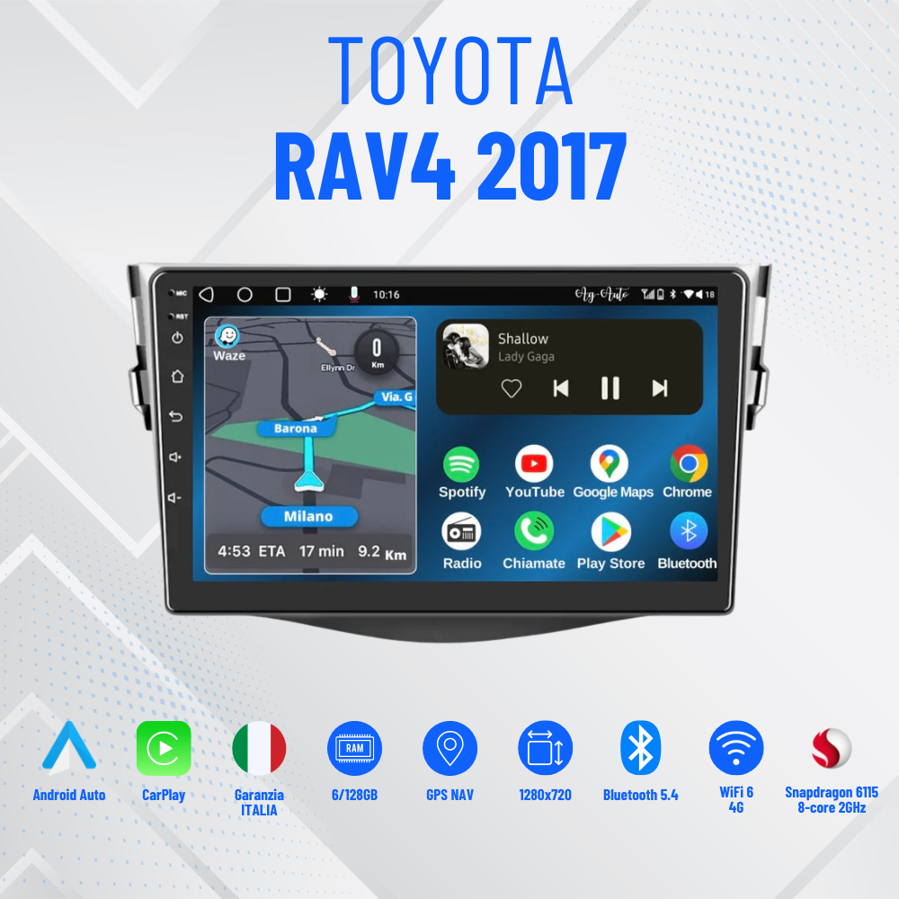 Rav4 | 9 Pollici - Mascherina Inclusa Autoradio 2 Din Android Auto + Carplay / Volkswagen Stereo Touch 2/64gb | Navigatore GPS + Bluetooth + Wifi