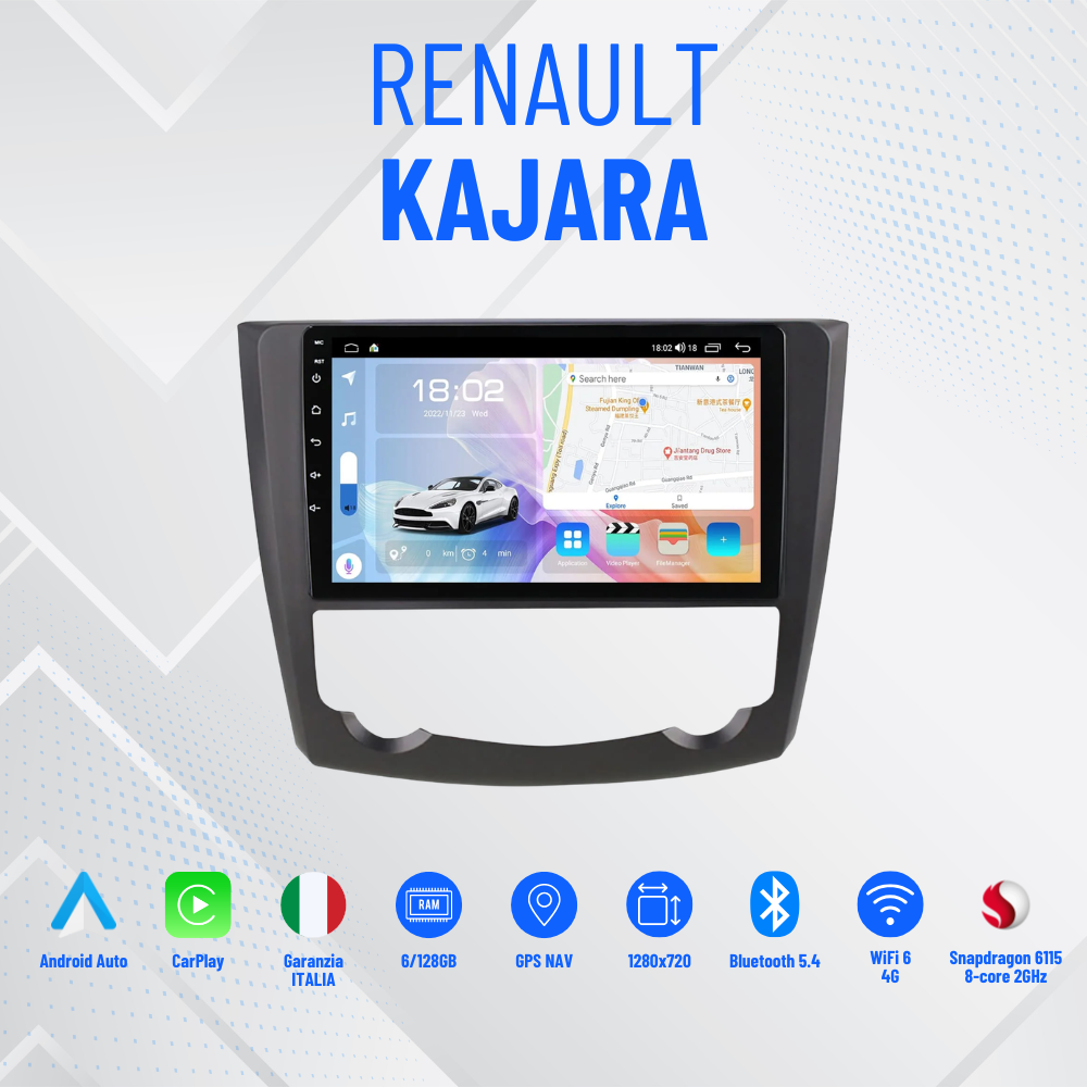 AUTORADIO 9” NAVIGATORE Renault Kajara ANDROID 13- 4GB RAM 64GB ROM IPS DSP CARPLAY