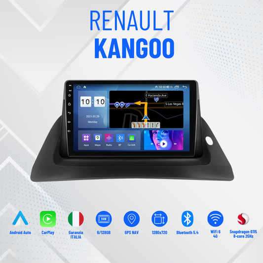 Renault Kangoo | 9 Pollici - Mascherina Inclusa Autoradio 2 Din Android Auto + Carplay / Stereo Touch 2/64gb - 4/64gb | Navigatore GPS + Bluetooth + Wifi