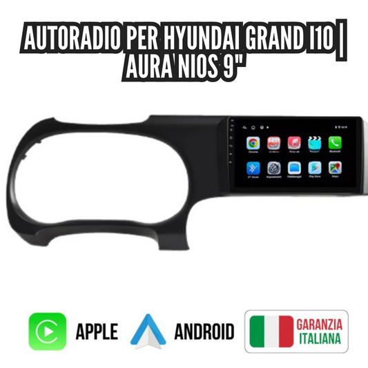 Autoradio   per   Hyundai   Grand   i10   |   Aura   Nios   9"   |   2019-2021   |   Android   |   Bluetooth   |   CarPlay   |   Android   Auto   |   4-64GB  Ram