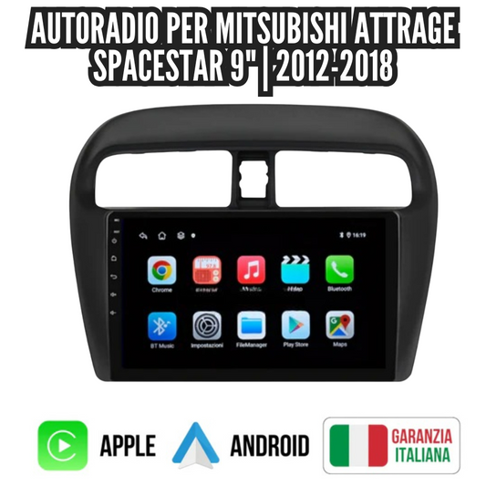 Autoradio   per   Mitsubishi   Attrage   Spacestar   9"   |   2012-2018   |   Android   |   Bluetooth   |   CarPlay   |   Android   Auto   |  4-64GB  Ram
