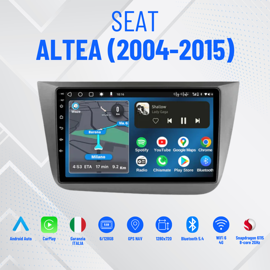 Seat Altea (2004-2015) | 9 Pollici - Mascherina inclusa - Autoradio 2 Din Android auto + Carplay / Stereo Touch 4/64gb | Navigatore GPS + Bluetooth + Wifi