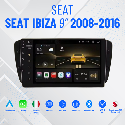 Seat Ibiza  9”|   2008-2016|   Android   |   Bluetooth   |   CarPlay   |   Android   Auto   |   /8GB/256G   Ram +