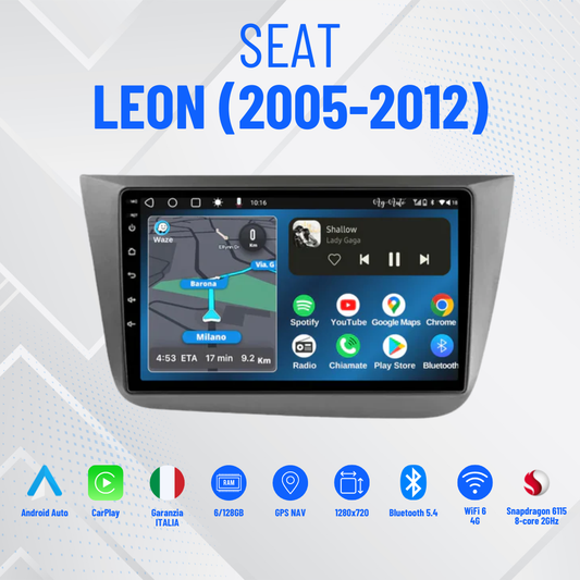Seat Leon (2005-2012) | 9 pollici | Mascherina Inclusa| Autoradio 2 Din Android auto + Carplay / mk2 Stereo Touch 4/64GB| Navigatore GPS + Bluetooth + Wifi