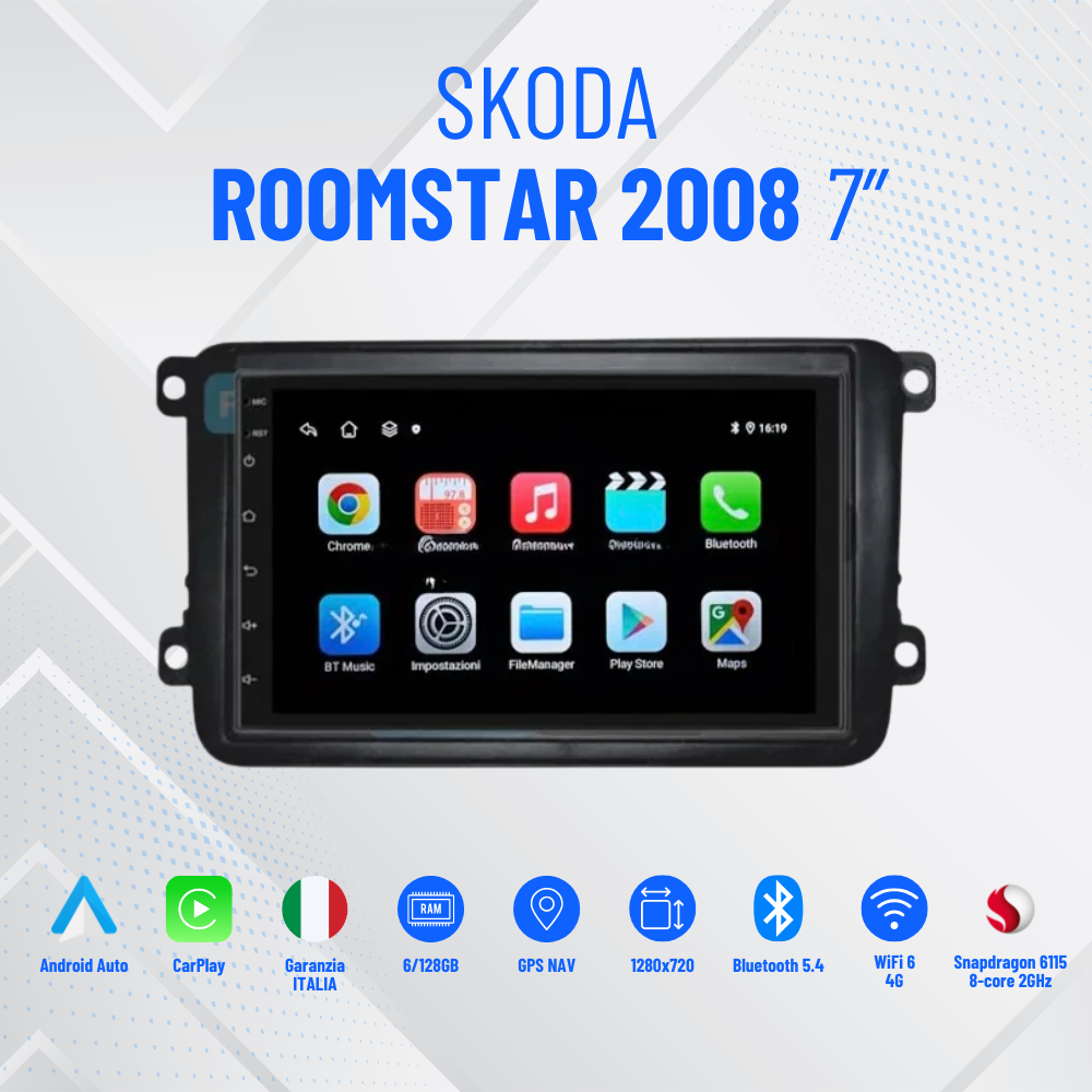 Skoda roomstar 2008  /7”Pollici - Mascherina Inclusa - Autoradio 2 Din Android Auto + Carplay / Stereo Touch 8/256GB | Navigatore GPS + Bluetooth + Wifi