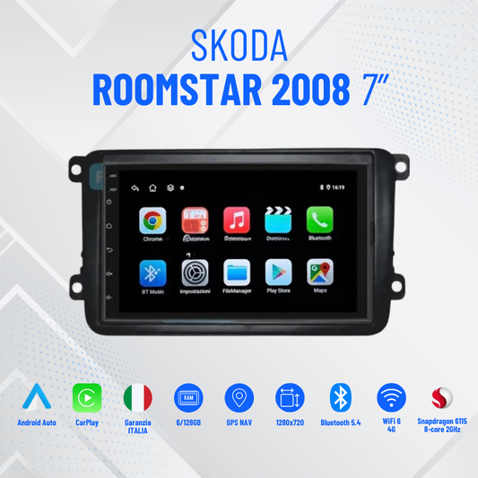 Skoda roomstar 2008  /7”Pollici - Mascherina Inclusa - Autoradio 2 Din Android Auto + Carplay / Stereo Touch 8/256GB | Navigatore GPS + Bluetooth + Wifi