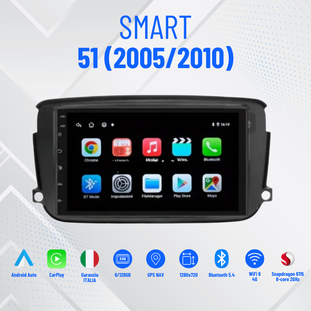 Smart fortwo 451 (2005/2010) | 7" pollici + Mascherina Inclusa Autoradio 2 Din Android auto + Carplay / Stereo Touch 4/64gb | Navigatore GPS + Bluetooth + Wifi