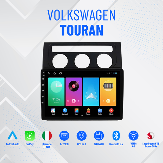 Touran  | 9 Pollici - Mascherina Inclusa - Autoradio 2 Din Android Auto + Carplay / Stereo Touch 2/32gb | Navigatore GPS + Bluetooth + Wifi