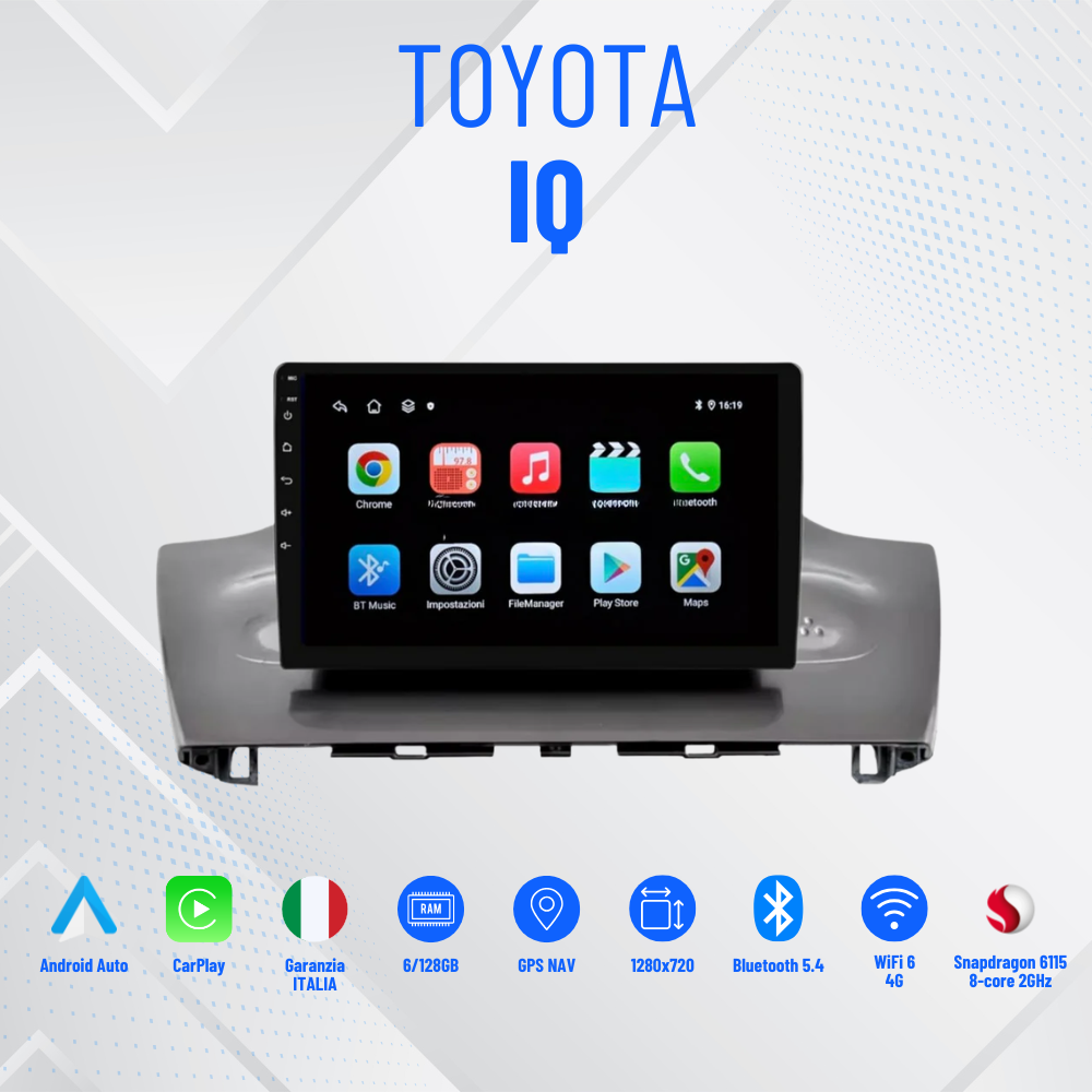 Toyota IQ | 9 Pollici - Mascherina Inclusa - Autoradio 2 Din Android Auto + Carplay / Stereo Touch 2/32gb | Navigatore GPS + Bluetooth + Wifi