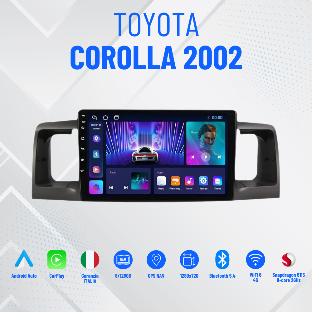 Toyota corolla 2002| 9 Pollici - Mascherina Inclusa - Autoradio 2 Din Android Auto + Carplay / Stereo Touch 4/64GB | Navigatore GPS + Bluetooth + Wifi
