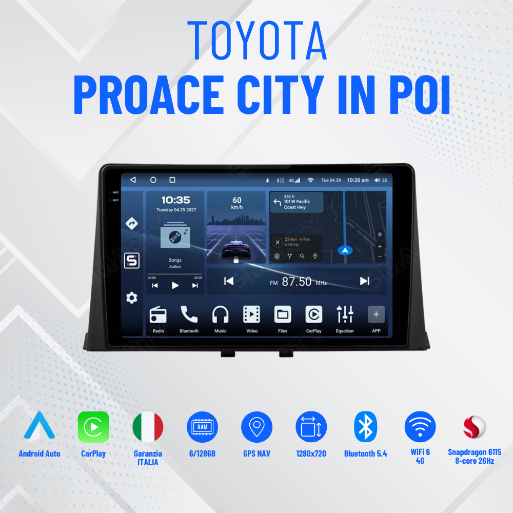Toyota proace city in poi| 9”Pollici - Mascherina Inclusa - Autoradio 2 Din Android Auto + Carplay / Stereo Touch| Navigatore GPS + Bluetooth + Wifi