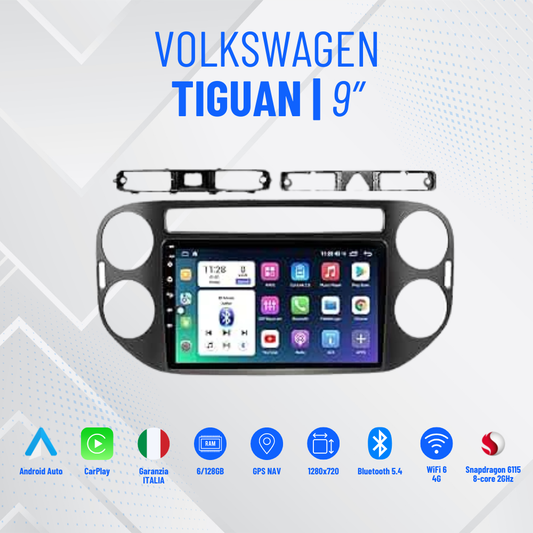 Volkswagen Tiguan | 9”Pollici - Mascherina Inclusa Autoradio 2 Din Android Auto + Carplay / Stereo Touch 2/64gb - 4/64gb | Navigatore GPS + Bluetooth + Wifi