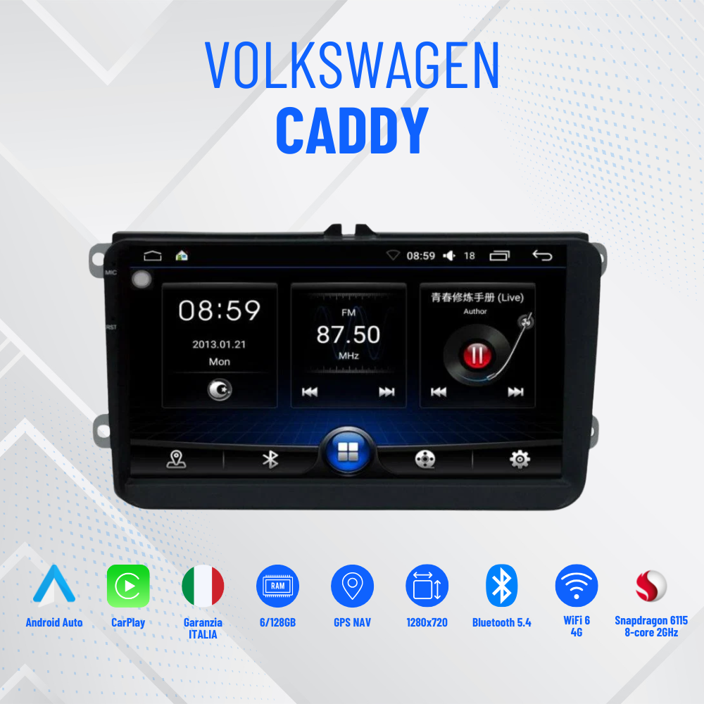 Volkswagen caddy | 7”Pollici - Mascherina Inclusa - Autoradio 2 Din Android Auto + Carplay / Mk3 Stereo Touch 2/64gb | Navigatore GPS + Bluetooth + Wifi