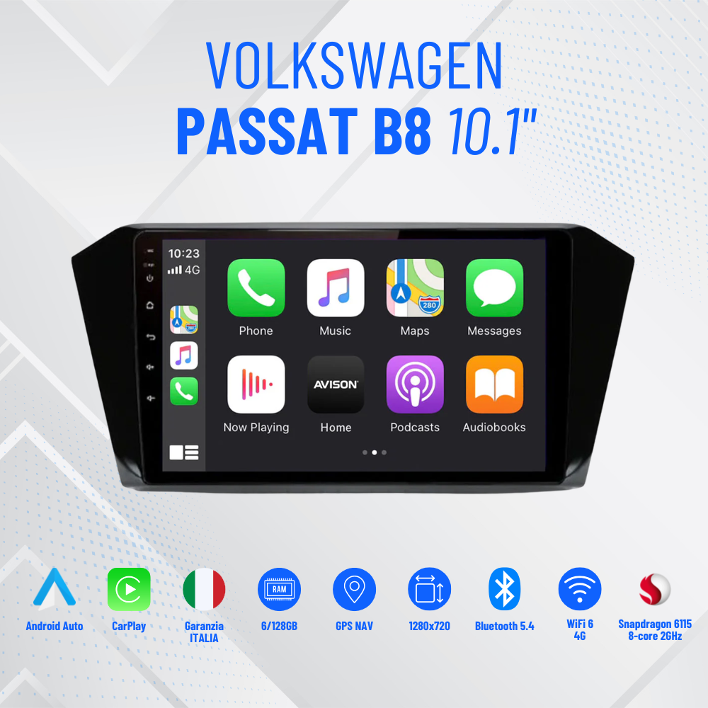 Vw passat b8|10.1Pollici - Mascherina Inclusa - Autoradio 2 Din Android Auto + Carplay / Stereo Touch 8/256GB | Navigatore GPS + Bluetooth + Wifi