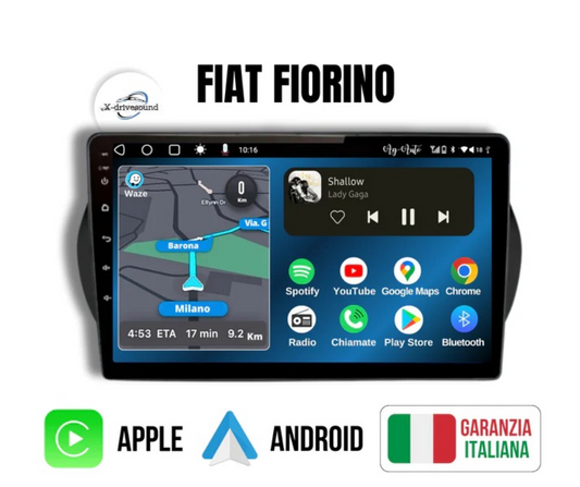 Fiat Fiorino - Qubo (2008/2017) | 9 pollici |8-256Giga Mascherina Inclusa Autoradio 2 Din Android auto + Carplay / Stereo Touch | Navigatore GPS + Bluetooth + Wifi-Comandi al volante