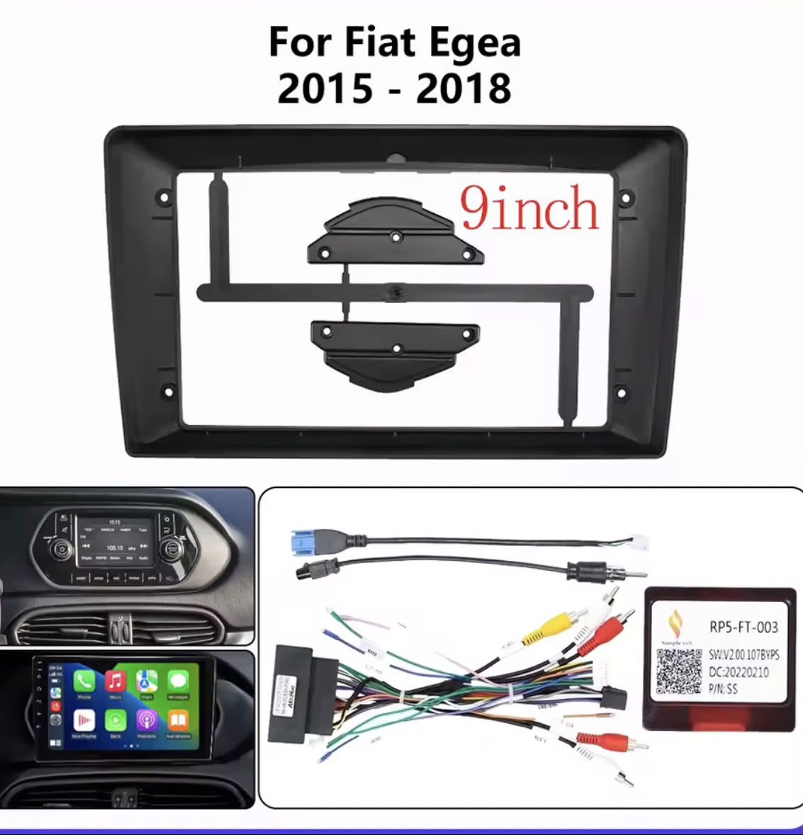 Kit Mascherina autoradio 9'' Pollici per Fiat egea 2015> -  comandi al volante