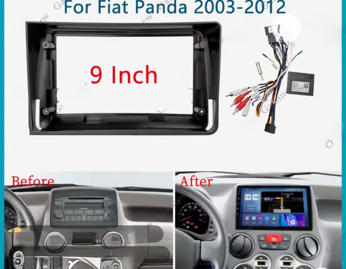Adattatore Autoradio Cornice Stereo per Panda (169) dal 2003 al 2011 con Kit Fissaggio - Grigio schermo 9''