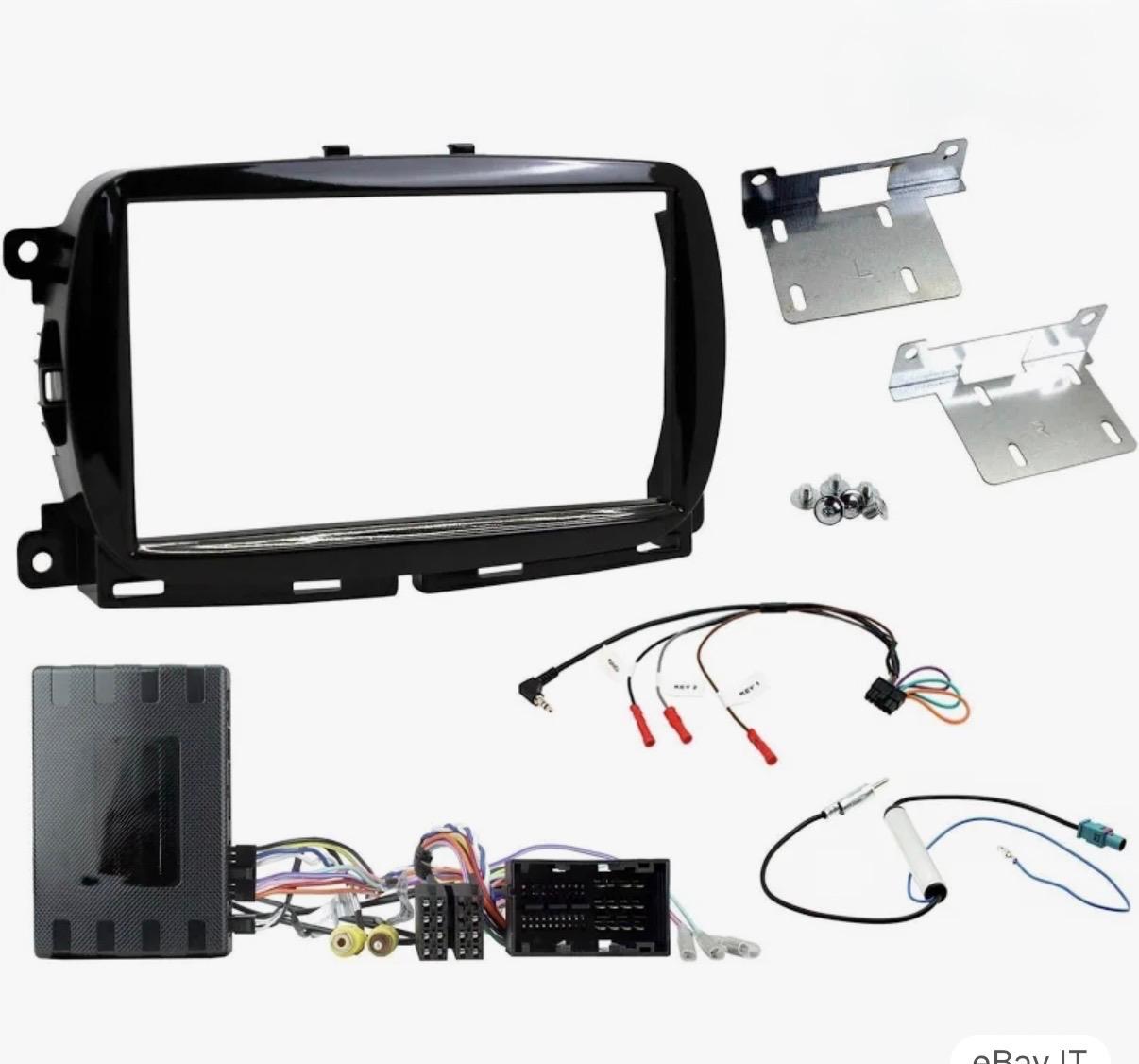 Adattatore Autoradio Cornice Stereo per Fiat 500S 2015> con Kit Fissaggio - Grigio schermo 7''-Comandi al volante