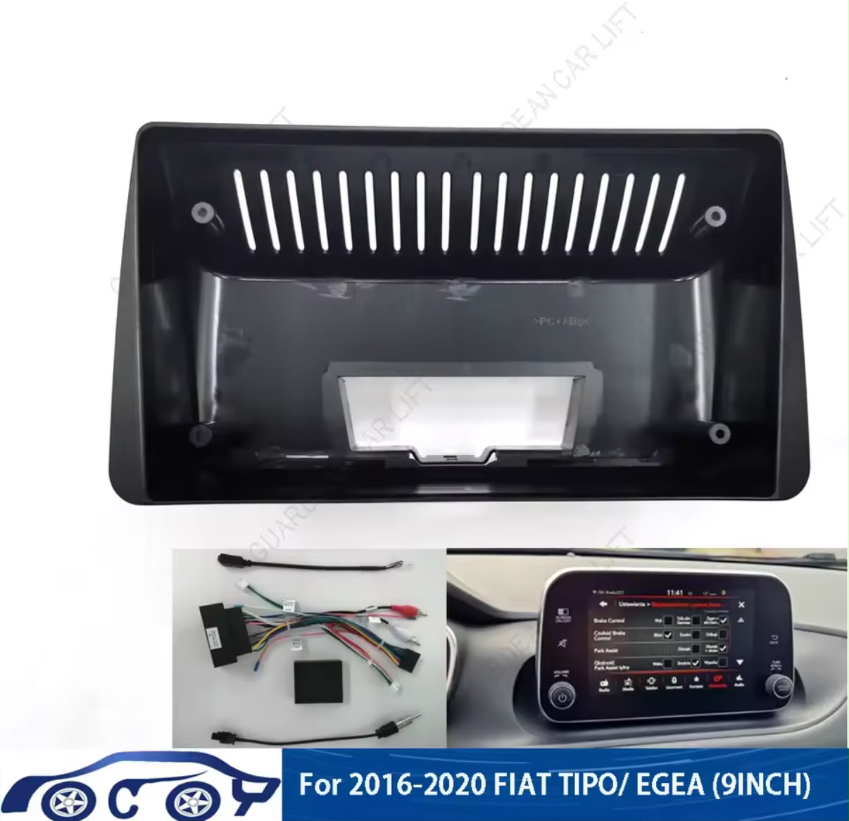 Adattatore Autoradio Cornice Stereo per Fiat tipo  2016> con Kit Fissaggio - Grigio schermo 9''-Comandi al volante
