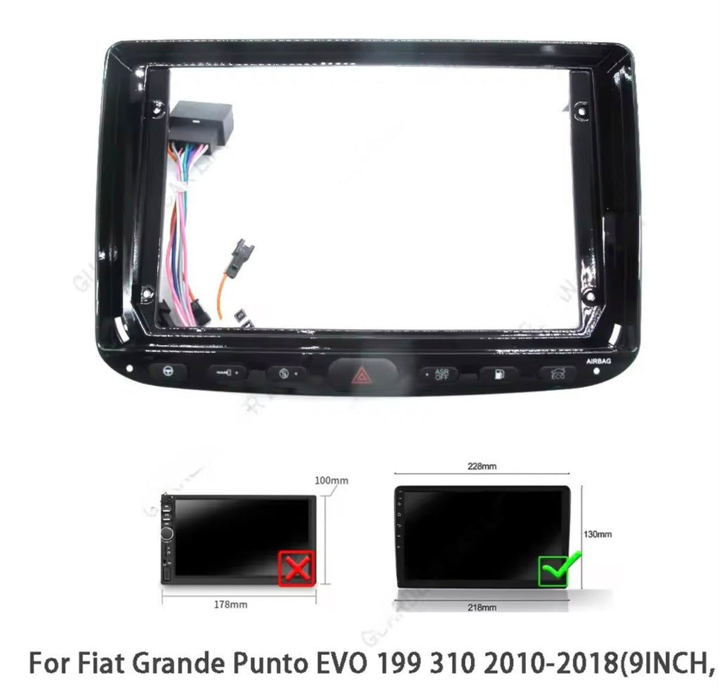 Adattatore Autoradio Cornice Stereo per Fiat punto evo  con Kit Fissaggio - Grigio schermo 9''-Comandi al volante