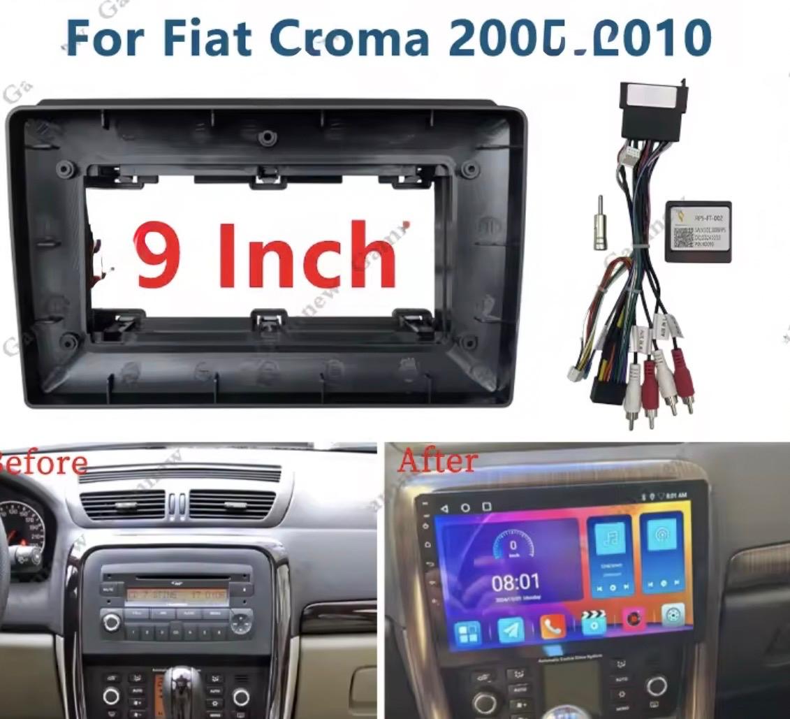 Adattatore Autoradio Cornice Stereo per Fiat croma 2005> con Kit Fissaggio - Grigio schermo 9''-Comandi al volante