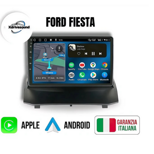 Ford Fiesta/c-max  (2009/2017) 9 pollici + Mascherina Inclusa Autoradio 2 Din Android auto 8GB RAM - 256GB ROM&nbsp;+ Carplay / Stereo Touch | RETROCAMERA + CENTRALINA CANBAS PER COMANDI AL VOLANTE Navigatore GPS + Bluetooth + Wifi + USB