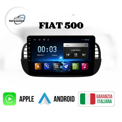FIAT 500 -2007 -2015 9' POLLICI 8-256GiGA COMPLETA DI MASCHERINA E COMANDI AL VOLANTE 4GB RAM- 64GB ROM CARPLAY-ANDROID AUTO + RETROCAMERA