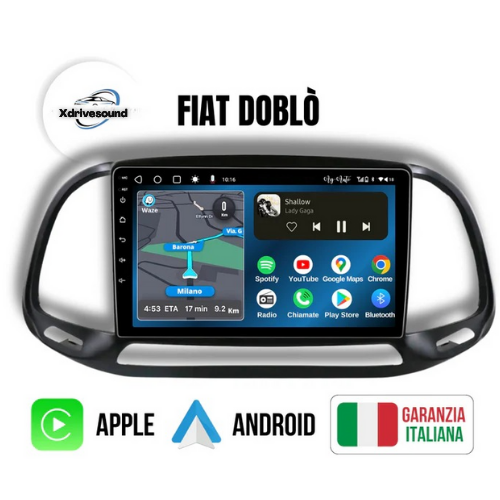 Fiat Doblò (2015-2019) |9 pollici - Mascherina Inclusa Autoradio 2 Din Android auto + Carplay / Stereo Touch 4/64gb | Navigatore GPS + Bluetooth + Wifi