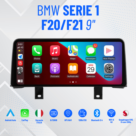 BMW serie 1 -F20/21| 9 Pollici - Mascherina Inclusa - Autoradio 2 Din Android Auto + Carplay / Stereo Touch 2/32gb | Navigatore GPS + Bluetooth + Wifi