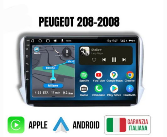 Peugeot 208 & 2008 (2014/2018) | 10.1 pollici - Mascherina inclusa Autoradio 2 Din Android auto + Carplay / Android auto Stereo Touch 4/64gb | Navigatore GPS + Bluetooth + Wifi + centrlina canbas per recupero dei comandi al volante + retrocamera
