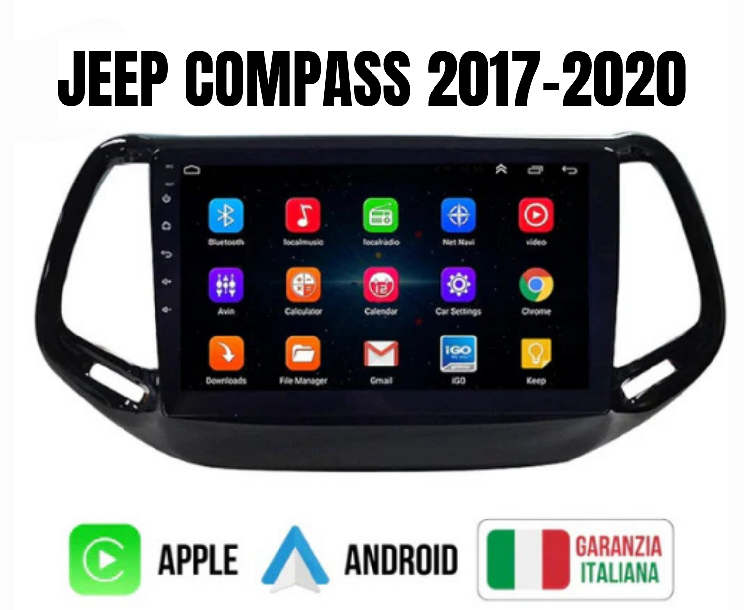 Jeep Compass 10” Pollici Android Autoradio GPS Navigazione/WiFi+Bluetooth, Sistema Multimediale Digitale Internet Touch Screen Da 1080P HD Per Auto, Fotocamera Posteriore,4-64giga+centralina canbas per recupero comandi al volante