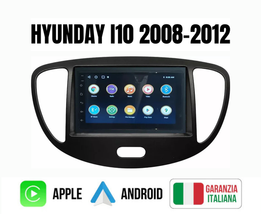 AUTORADIO ANDROID 7"4-64 GIGA PER HYUNDAI I10 2008 AL 2012 BLUETOOTH USB KIT PLUG & PLAY