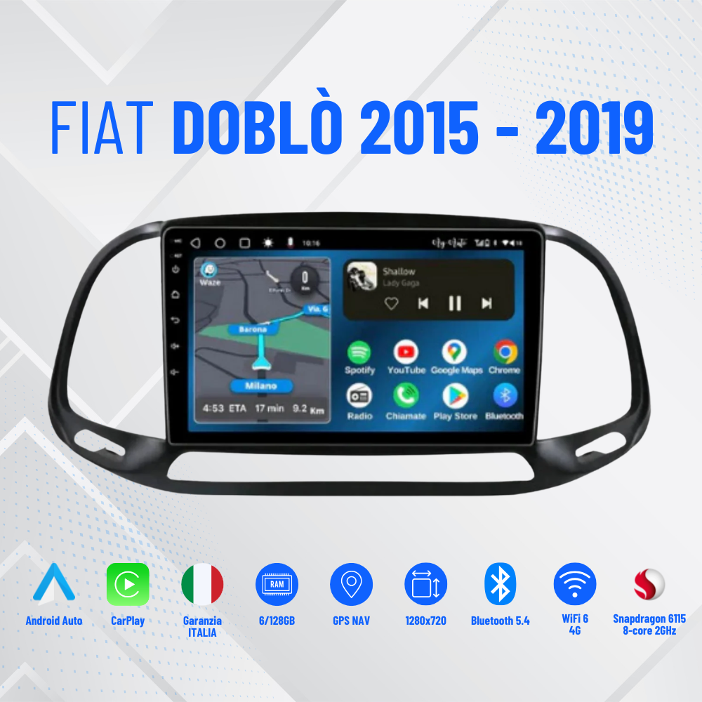 Fiat Doblò (2015-2019) |9 pollici - Mascherina Inclusa Autoradio 2 Din Android auto + Carplay / Stereo Touch 4/64gb | Navigatore GPS + Bluetooth + Wifi