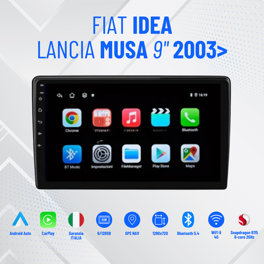 Autoradio   per   Fiat   Idea   |   Lancia   Musa   9"   |   Dal   2003>   |   Android   |   Bluetooth   |   CarPlay   |   Android   Auto   |  4-64GB   Ram