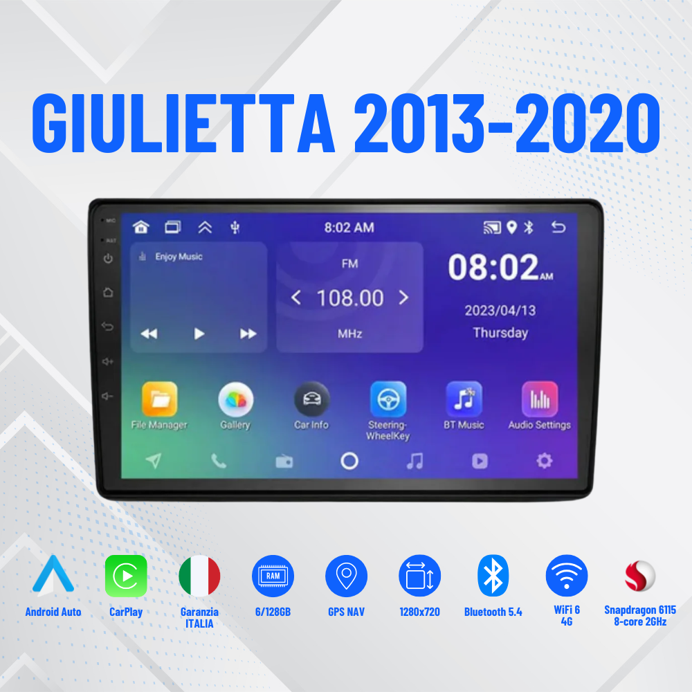 AlfaRomeo Giulietta 9" | Dal 2013-2020 | Android | Bluetooth | CarPlay | Android Auto | 4GB/6GB Ram + CENTRALINA CANBAS PER RECUPERI DEI COMANDI AL VOLANTE