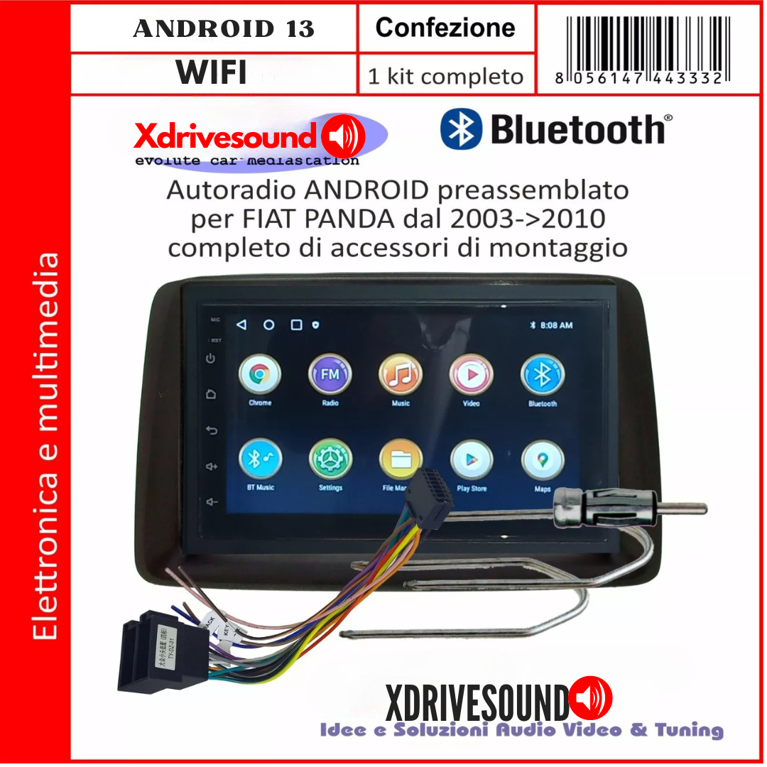 KIT AUTORADIO FIAT PANDA 2003- 2010 BLUETOOTH, USB, PRESSEMBLATO PER PLUG & PLAY