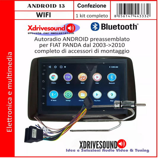 KIT AUTORADIO FIAT PANDA 2003- 2010 BLUETOOTH, USB, PRESSEMBLATO PER PLUG & PLAY