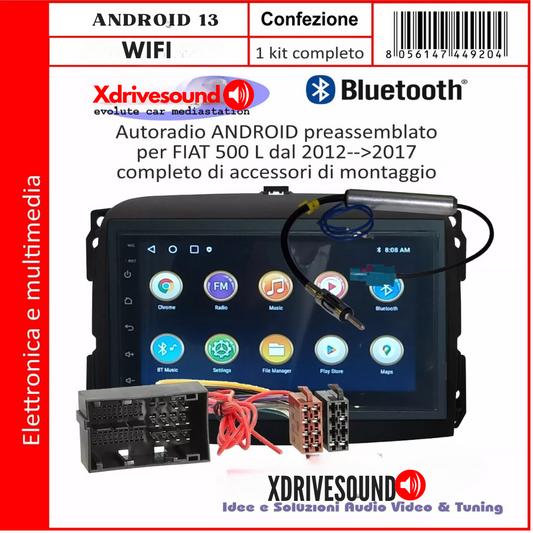 KIT AUTORADIO 7" versione  8-256 GIGA FIAT 500L [2012-2017]WIFI , BLUETOOTH, NAVIGATORE, PRESSEMBLATO PER PLUG & PLAY