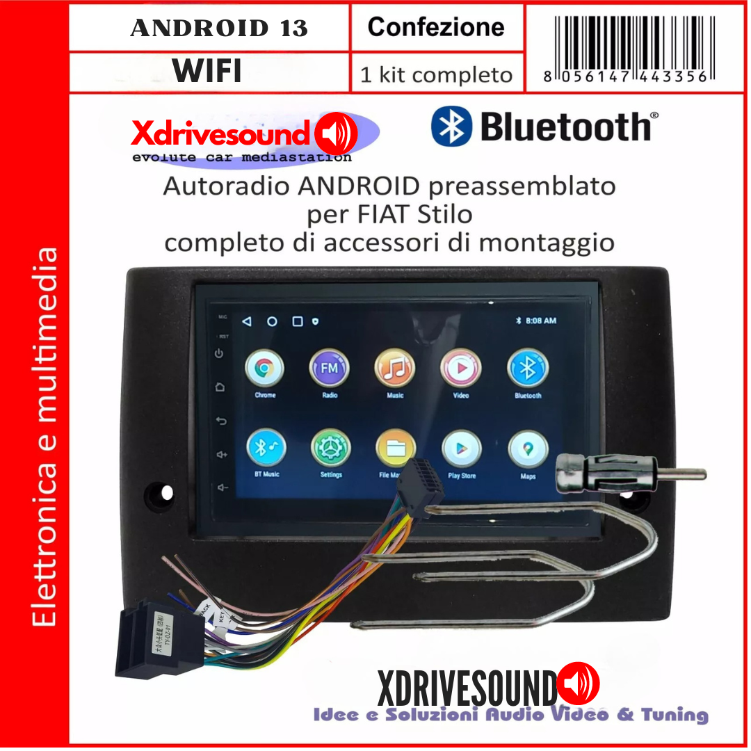 AUTORADIO 7" ANDROID 4-64 GIGA FIAT STILO STEREO CON BLUETOOTH USB - KIT PLUG & PLAY