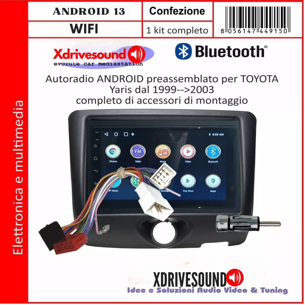 AUTORADIO 7" ANDROID YARIS DAL 1999 AL 2003, BLUETOOTH - USB - KIT PLUG & PLAY