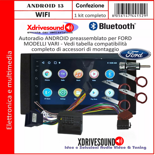 AUTORADIO ANDROID 4-64 GIGA FORD CMAX FINO AL 2011 BLUETOOTH USB PRESSEMBLATO PLUG & PLAY