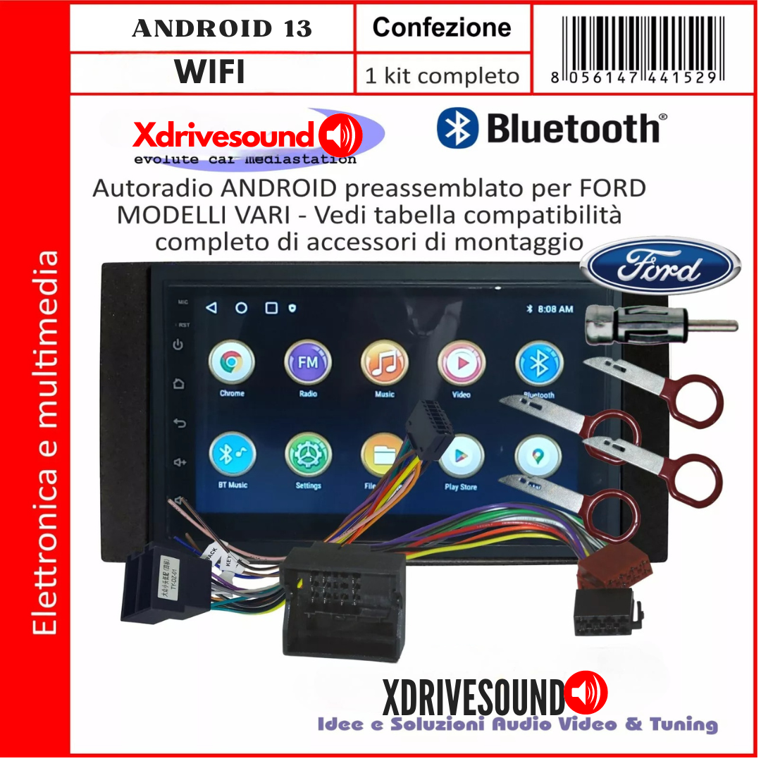 AUTORADIO ANDROID 4-64 GIGA FORD CMAX FINO AL 2011 BLUETOOTH USB PRESSEMBLATO PLUG & PLAY