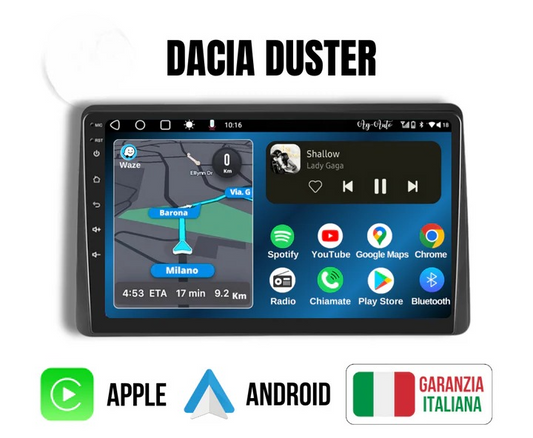 Dacia Duster 1&2 (2017/2020) | 10 pollici - Mascherina Inclusa Autoradio 2 Din Android auto + Carplay Stereo Navigatore Touch / Car Tablet Gps + Bluetooth + Wifi