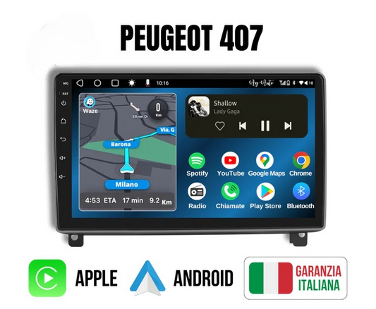 Peugeot 407 (2004-2011) | 9 pollici - Mascherina inclusa Autoradio 2 Din Android auto + Carplay / Stereo Touch  - 4/64gb | Navigatore GPS + Bluetooth + Wifi