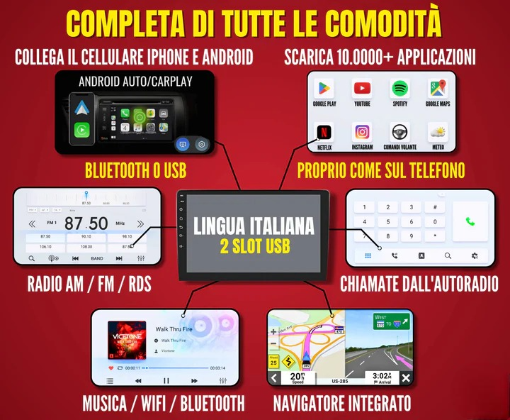 Fiat Ducato/jumper boxer (2006 in poi | 9 pollici | Mascherina Inclusa - Autoradio 2 Din Android auto + Carplay  Giga