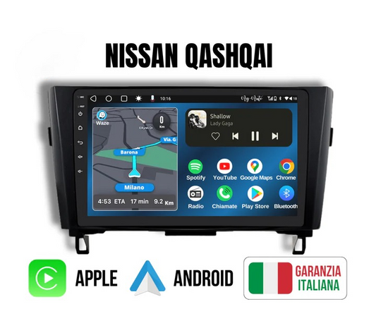 Nissan Qashqai (2012/2019) | 10 Pollici - Mascherina inclusa - Autoradio 2 Din Android auto + Carplay / Stereo Touch 4/64gb | Navigatore GPS + Bluetooth + Wifi+ Centralina Canbas recupero comandi con telecamera 360