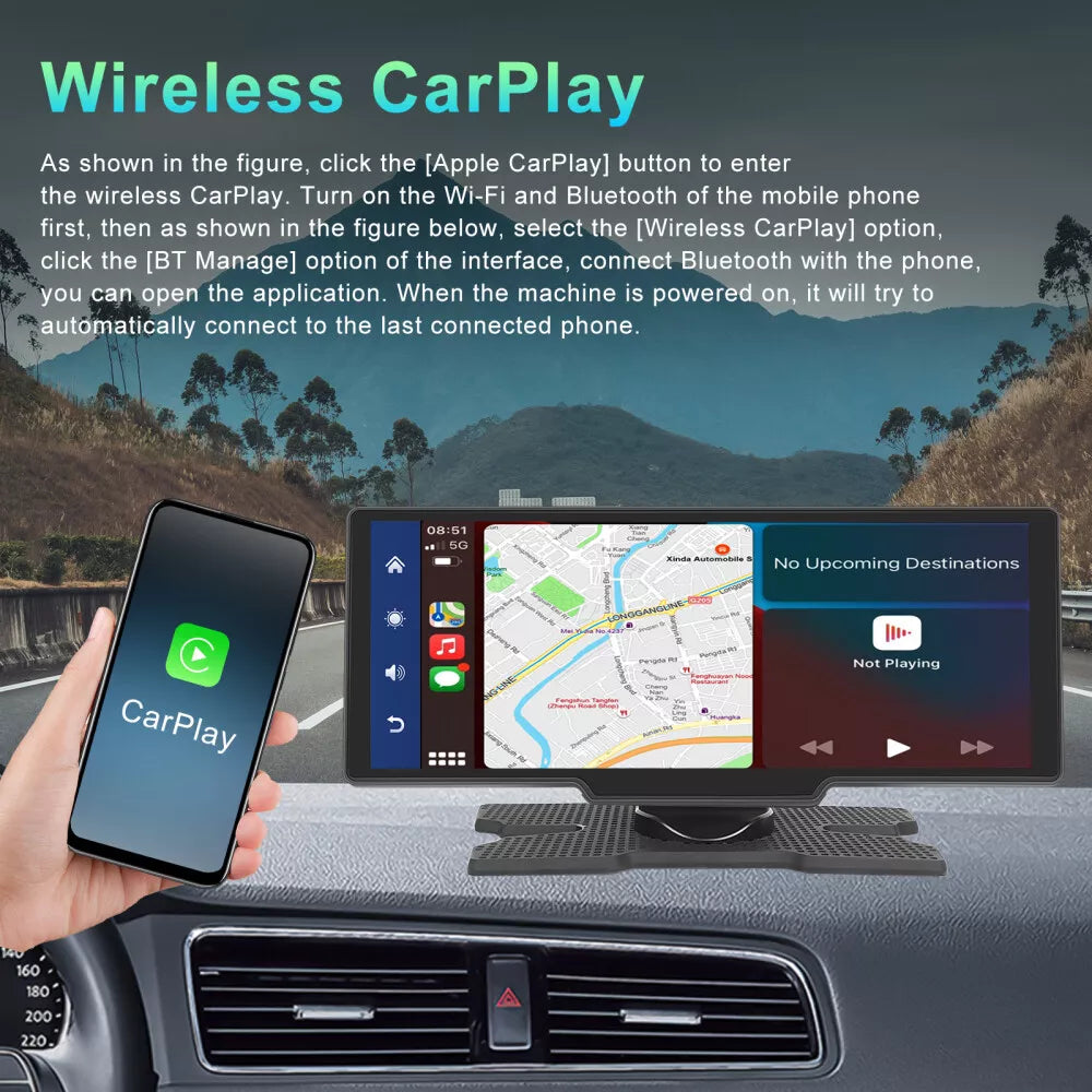 Autoradio portatile 10,26" Apple CarPlay Android Auto touchscreen auto FM Bluetooth+ RETROCMAERA in omaggio