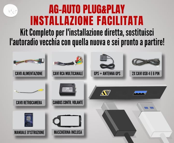 Ford focus 2017-2020  9" Pollici Android Autoradio GPS Navigazione/WiFi+Bluetooth, Sistema Multimediale Digitale Internet Touch Screen Da 1080P HD Per Auto, Fotocamera Posteriore,4-64giga+centralina canbas per recupero comandi al volante