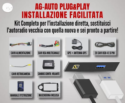 Ford focus 2017-2020  9" Pollici Android Autoradio GPS Navigazione/WiFi+Bluetooth, Sistema Multimediale Digitale Internet Touch Screen Da 1080P HD Per Auto, Fotocamera Posteriore,4-64giga+centralina canbas per recupero comandi al volante